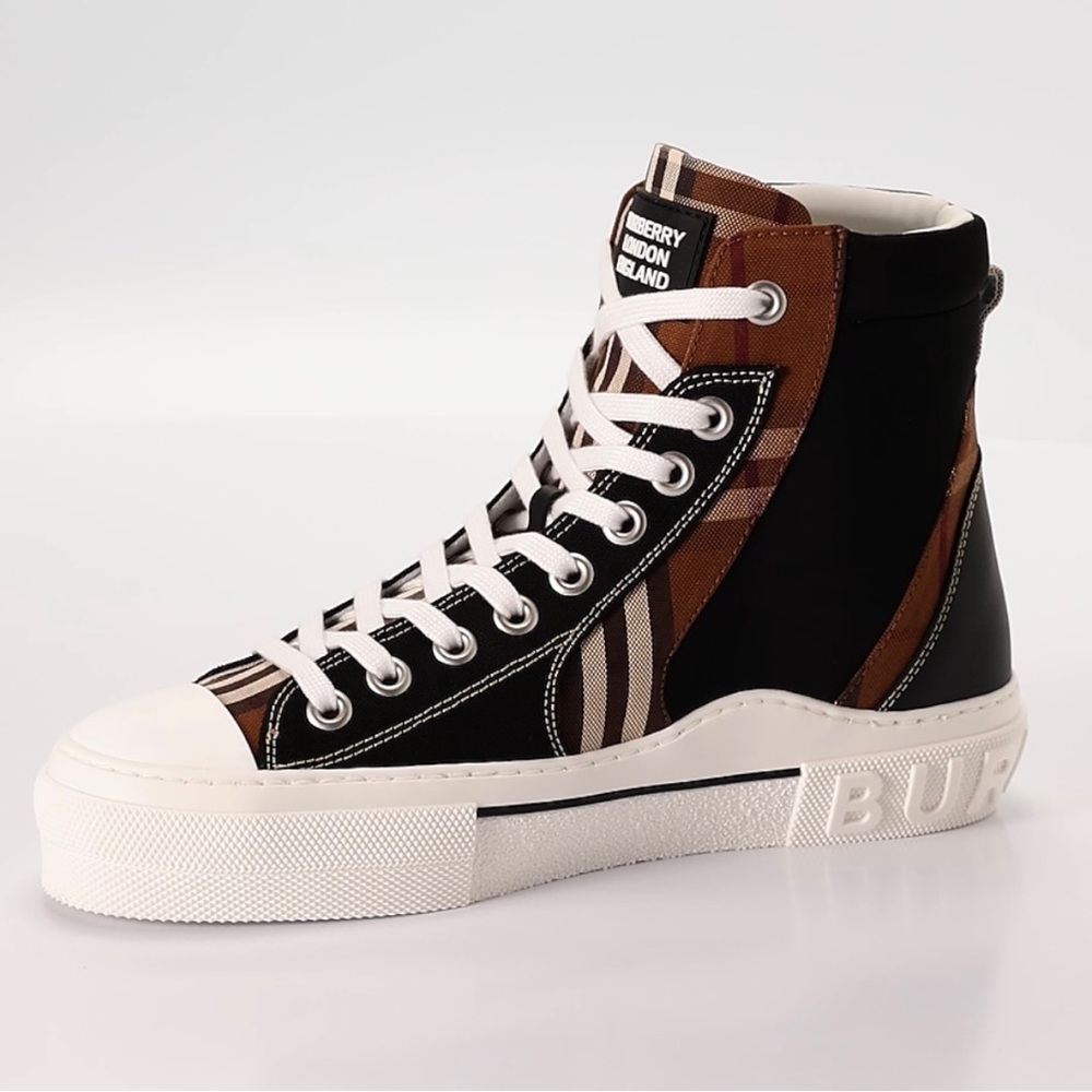 BURBERRY Signature Vintage Check Logo Canvas Leather High-Top Fashion Sneakers - Picture 4 of 16
